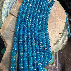 Rustic Neon Blue Apatite Hand Cut Faceted Rondelle Disc Spacer Beads Teal Gemstone Beads Sea Ocean Blue Gemstone Beads 4mm approx