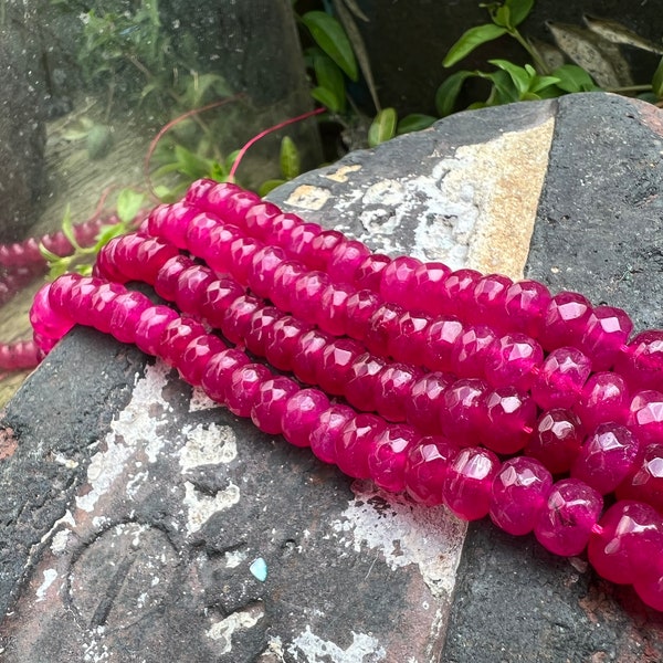 Hot Deep Candy Pink DARKER than pic Faceted Chalcedony Rondelle Spacer Abacus beads 8 x 5 mm