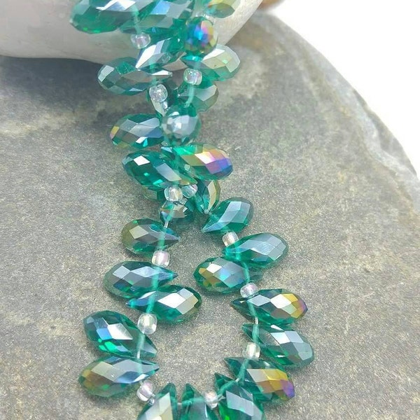 3 x Briolettes en cristal vert AB or à facettes Perles de 12 mm Teatdrop Perles / Larmes vertes étincelantes / Perles de cristal de haute qualité