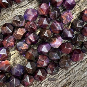 Unique Deep Magenta Purple multi tonal Hex Cut Faceted Tigers Eye rounds  10mm choose quantity