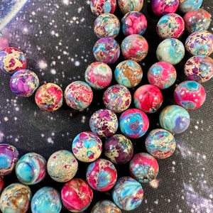Galactic Interplanetary Imperial Sediment Purple Jasper Round beads 8mm  / Jasper Gemstone Beads / Marble Blue Pink Jasper Beads  / 4 beads