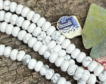 White Turquoise look Stone Rondelle Beads • Gemstone Beads for Boho Jewelry Supplies 8 x 5 mm Necklace beads