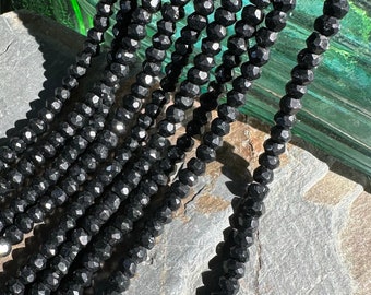 Black Spinel Hand Faceted RUSTIC Rondelle Beads Rondelles 4mm