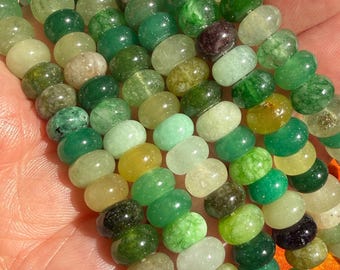 Multi Mixed Green Tone Agate  Quartz Chalcedony Gemstone Rondelle Beads 8mm x 5mm  Smooth  Beads  1mm Hole Jewellery Making Supplies