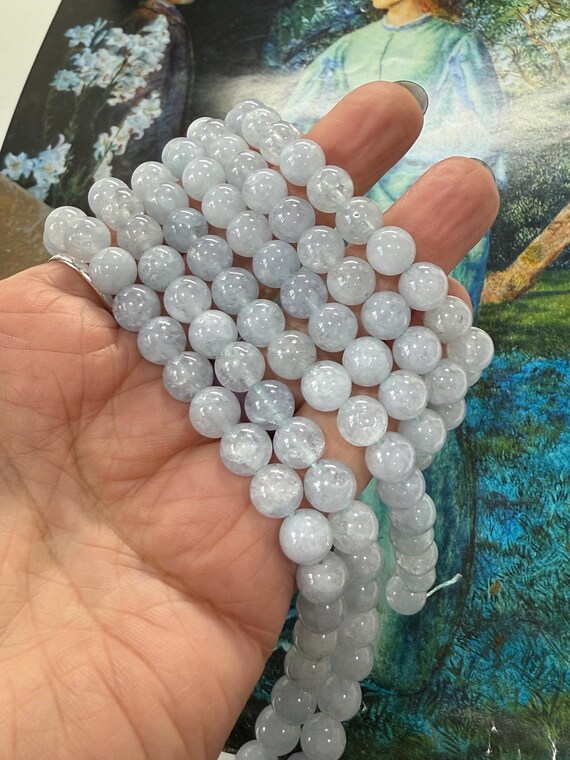 Collar De Aguamarina Natural | Cuentas Redondas Azul Claro, 18 Pulgadas, Plata Bañada | Ideal Para Regalo