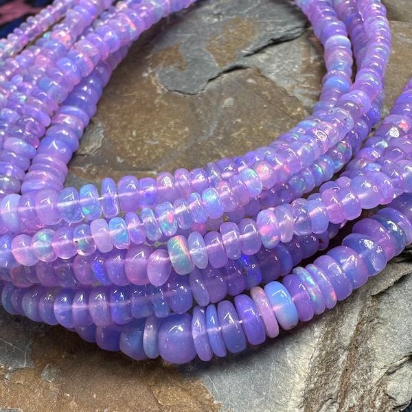 Amazing glowy rustic Lilac Lavender Purple Ethiopian Opal hand faceted Flashy Rondelle Spacer Beads / 4mm handcut   beads / Choose quantity