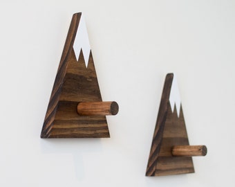 Mountain Peak Wall Hooks for Kids, Wall Decor, Themed Nurser Decor, Woodland Nursery Decor, Wooden Coat Hook, Rustic Decor, Stocking Hanger