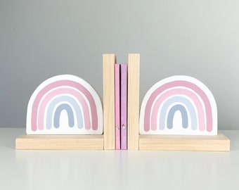 Rainbow Bookends, Pastel Nursery Decor, Wooden Book ends for Kids, Children's Bedroom Decor, Baby Girl Shower Gift, Boho , Blush Pink Scandi