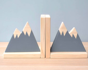 Gray Mountain Bookends, Bookends for Kids, Child Bookend, Mountain State, Scandinavian Decor, Woodland Nursery Decor,  Woodland Theme