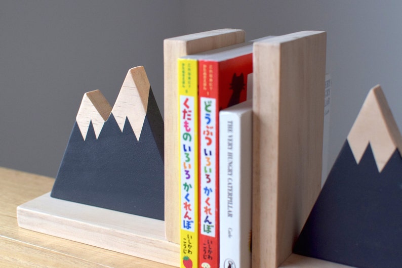 Mountain Peak Bookends, Woodland Nursery Decor, Modern Bookends, Bookends for Kids, Mountain Peak Decor, Book Decor, Kid Decor,Scandi Style image 3