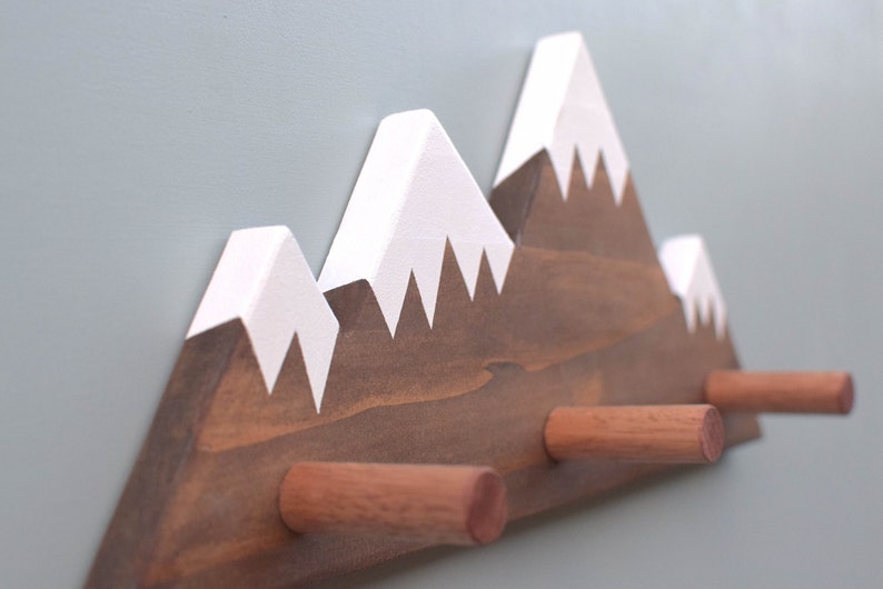 Mountain Peak Wallhooks, Woodland Nursery Decor, Rustic Wood Decor, Mountain Wall Hook, Wooden Wall Hook for Kids, Baby Shower Gift image 3