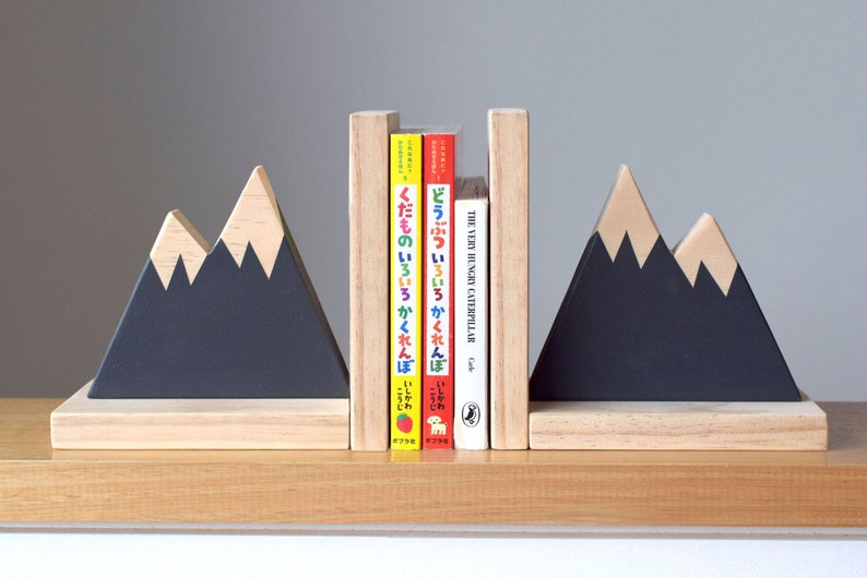 Mountain Peak Bookends, Woodland Nursery Decor, Modern Bookends, Bookends for Kids, Mountain Peak Decor, Book Decor, Kid Decor,Scandi Style image 2