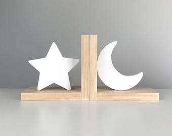 Star and Moon Bookends, Star Nursery Decor, Moon Book ends for Kids, Children's Bedroom, Baby Shower Gift, Newborn and Book Lover Gift
