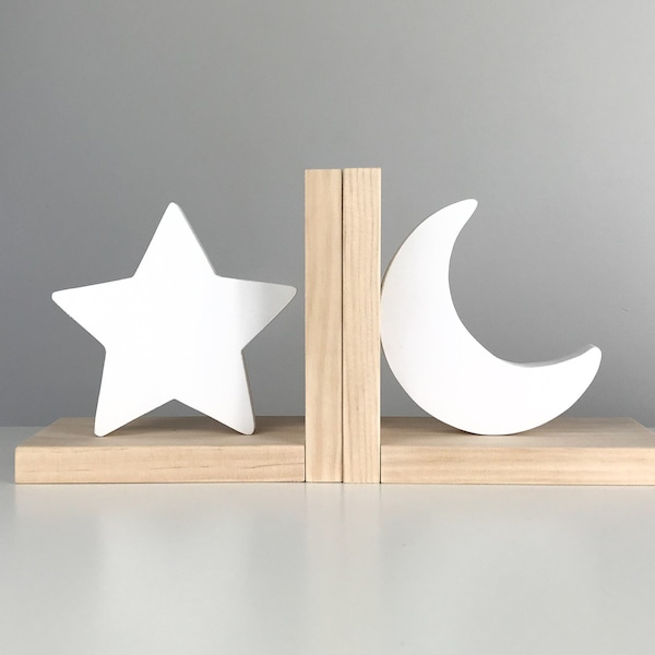 Star and Moon Bookends, Star Nursery Decor, Moon Book ends for Kids, Children's Bedroom, Baby Shower Gift, Newborn and Book Lover Gift