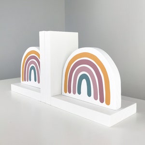 Rainbow Bookends, Boho Nursery Decor, Wooden Book ends for Kids, Children's Bedroom, Gender Neutral Shower Gift, Boho, Scandi, Rainbow baby image 2