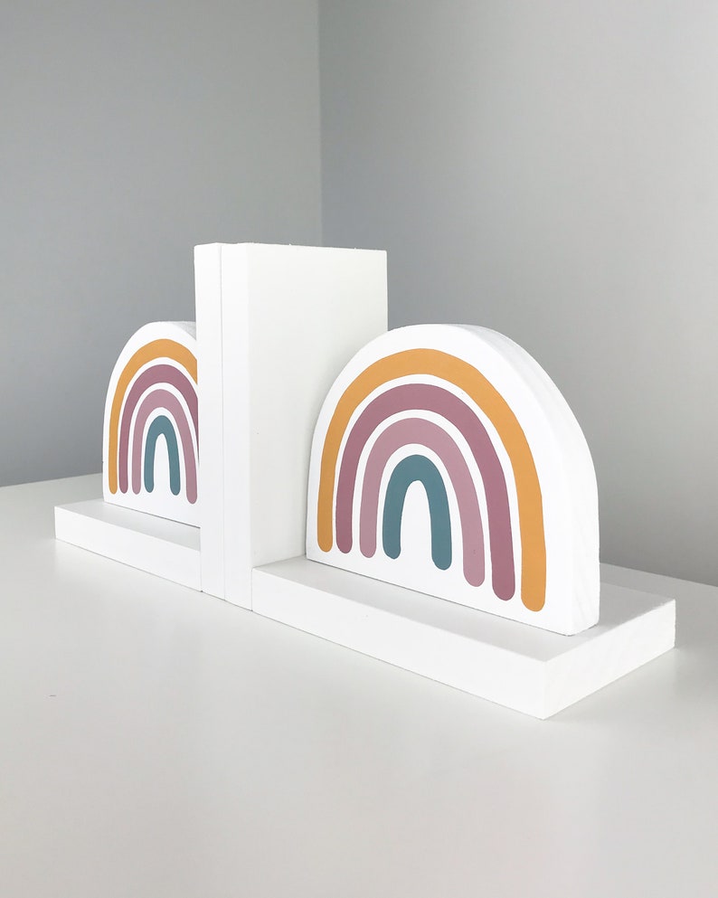 Rainbow Bookends, Boho Nursery Decor, Wooden Book ends for Kids, Children's Bedroom, Gender Neutral Shower Gift, Boho, Scandi, Rainbow baby image 2