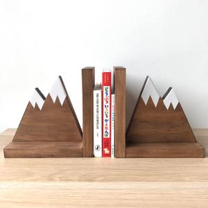 Mountain Peak Book ends, Woodland Nursery Decor, Stained Wooden Bookends, Bookends for kids, Mountain Book Ends, Hike Decor image 4