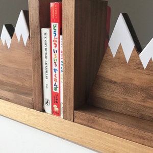 Mountain Peak Book ends, Woodland Nursery Decor, Stained Wooden Bookends, Bookends for kids, Mountain Book Ends, Hike Decor image 5