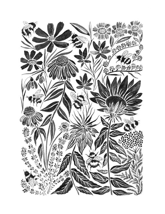 Bee Flowers Print
