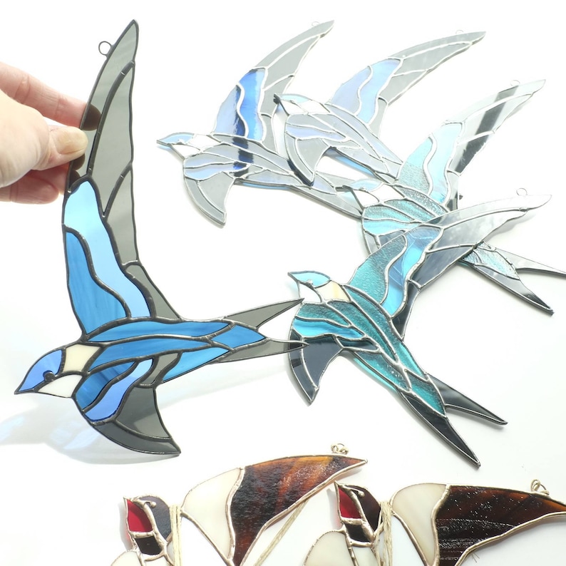 Preorder Cornflower Blue and Teal Blue Stained Glass Swift Vintage Style Swift Decoration Soaring Bird Suncatcher Bluebird Gift to Lover
