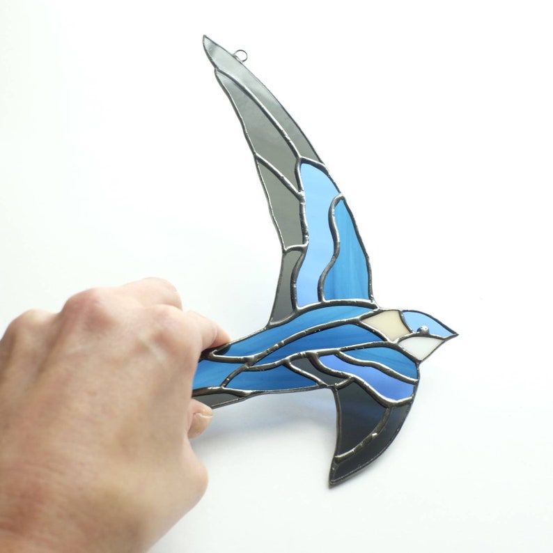 Preorder Cornflower Blue and Teal Blue Stained Glass Swift Vintage Style Swift Decoration Soaring Bird Suncatcher Bluebird Gift to Lover