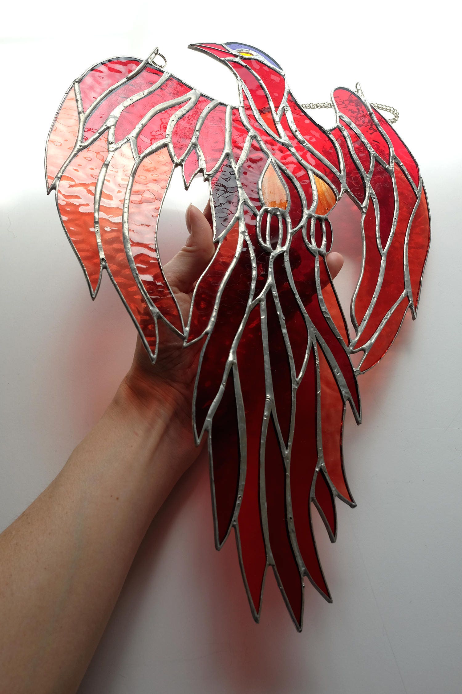 PRE_ORDER Stained Glass Phoenix Suncatcher Red Firebird Glass Etsy