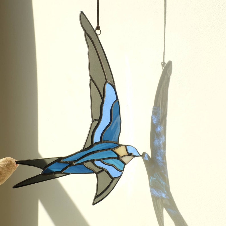 Preorder Cornflower Blue and Teal Blue Stained Glass Swift Vintage Style Swift Decoration Soaring Bird Suncatcher Bluebird Gift to Lover