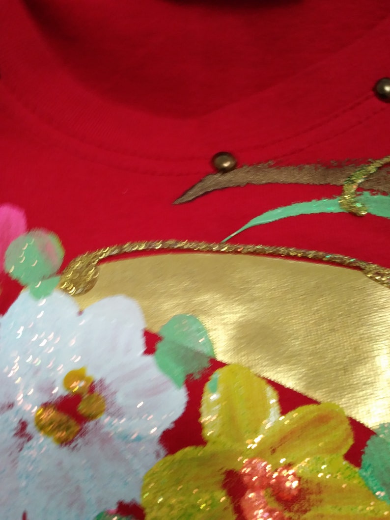 One Size Embellished Red Shorts Set Short Sleeves Elastic Waist