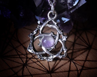 Celtic triquetra pendant with amethyst, labradorite or rainbow moonstone, celtic trinity knot necklace, esoteric jewelry