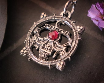 Sigil of Belial necklace with black onyx and garnet, handmade occult jewelry