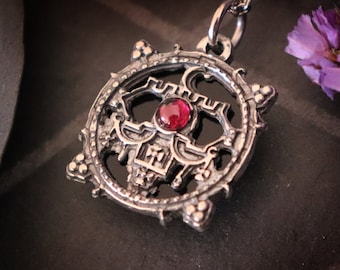 Colgante de sello de Belial en ónix y granate, sigilo del demonio Belial, joyería oculta hecha a mano en peltre fino
