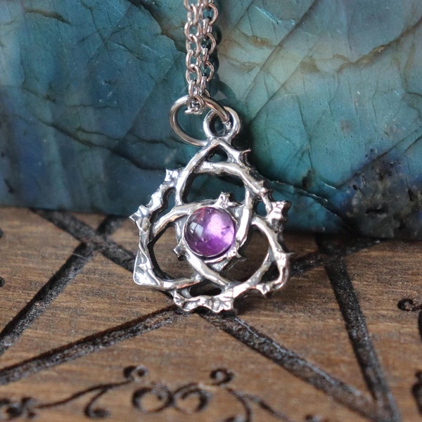 Celtic triquetra pendant with amethyst, labradorite or rainbow moonstone, celtic trinity knot necklace, esoteric jewelry