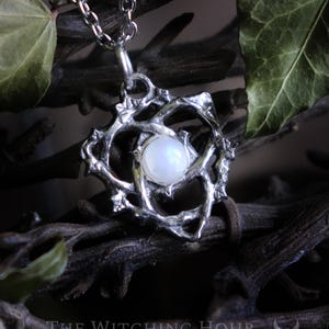 Celtic triquetra necklace with rainbow moonstone, trinity knot, handmade witchy jewelry