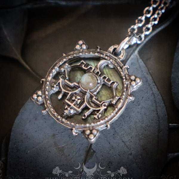 Seal of Belial necklace, Belial's sigil pendant with labradorite, Goetia sigil, occult jewelry