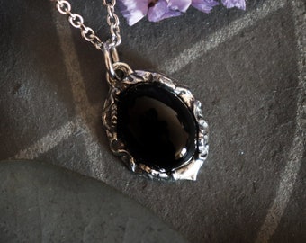 Natural black onyx necklace, handmade with fine pewter and natural stone, onyx pendant, pagan jewelry, gothic jewelry