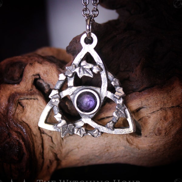 Pendentif triquetra celtique avec améthyste, collier noeud celtique, bijou celtique, collier triquetra, symbole trinité, bijoux païens