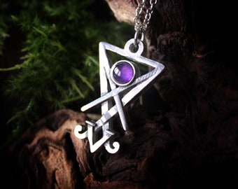 Sigil of Lucifer necklace with amethyst, Luciferian jewelry, Lucifer's sigil pendant