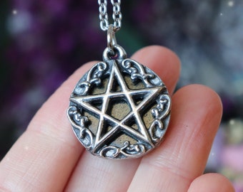 Wiccan pentagram necklace with golden obsidian, pentacle pendant, occulte jewelry, wicca amulet, pagan