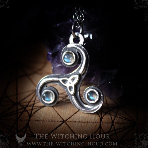 Triskel necklace with labradorite, triskell / triskelion, celtic jewelry