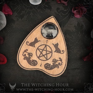 Pointeur ouija planchette en bois ornée de chats et d&#39;un pentacle, outil pour le spiritisme divination ésotérisme arts occultes goutte ouija