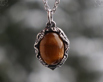 Tiger eye necklace handmade from hypoallergenic fine pewter