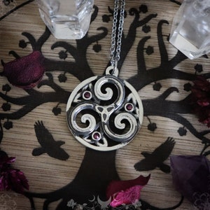 Triskel necklace with purple crystals, triskell pendant, handmade celtic jewelry