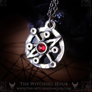 Sigil of Azazel necklace with black onyx, Luciferian jewelry handmade from fine pewter