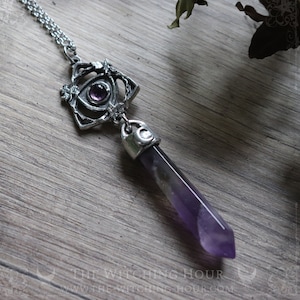 Celtic triquetra necklace with amethyst, handmade pewter jewelry