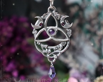 Elven triquetra necklace with natural amethyst, celtic knot necklace, trinity knot, pagan jewelry, wiccan symbol