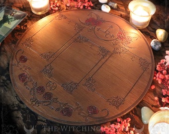 Sigil of Lilith tarot reading board with roses, for tarot and oracle cards, handmade with engraved wood, divination tool, esotericism