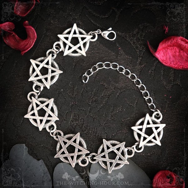 Bracelets pentagrammes / pentacles, bijou gothique païen en étain fin