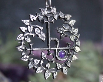 Sigil of Lilith pendant with labradorite, amethyst or garnet, Lilith necklace, pagan jewelry