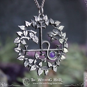 Sigil of Lilith pendant with labradorite, amethyst or garnet, Lilith necklace, pagan jewelry