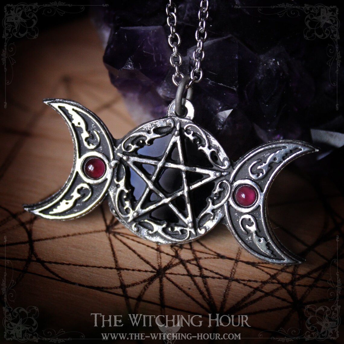Collier Triple Lune & Pentacle – Talisman magique de protection main image 1